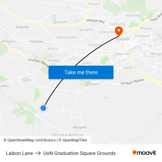 Laibon Lane to UoN Graduation Square Grounds map