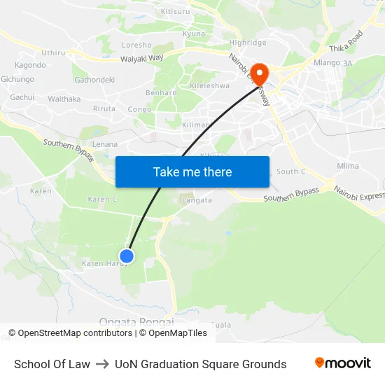 School Of Law to UoN Graduation Square Grounds map