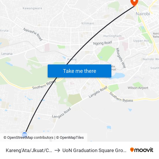 Kareng'Ata/Jkuat/Cuea to UoN Graduation Square Grounds map
