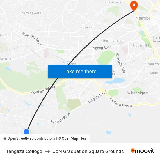 Tangaza College to UoN Graduation Square Grounds map