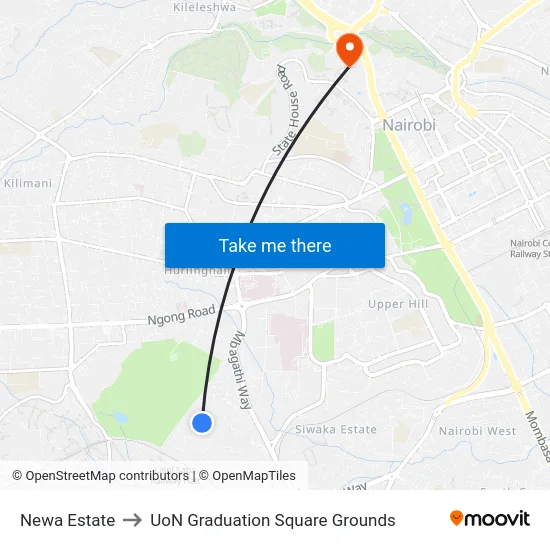 Newa Estate to UoN Graduation Square Grounds map