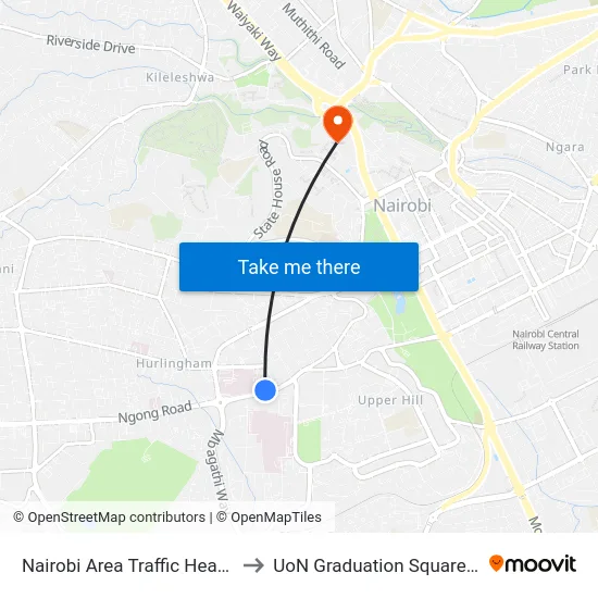 Nairobi Area Traffic Headquarters to UoN Graduation Square Grounds map