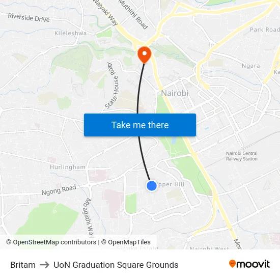 Britam to UoN Graduation Square Grounds map