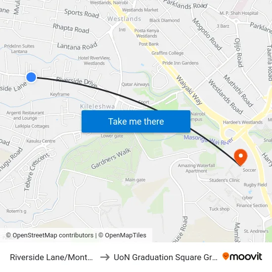 Riverside Lane/Montessori to UoN Graduation Square Grounds map