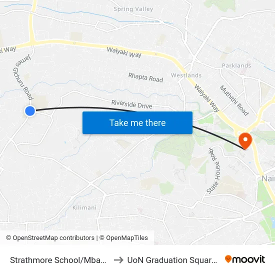 Strathmore School/Mbabane Road to UoN Graduation Square Grounds map