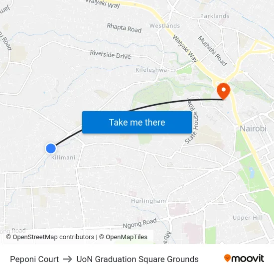 Peponi Court to UoN Graduation Square Grounds map