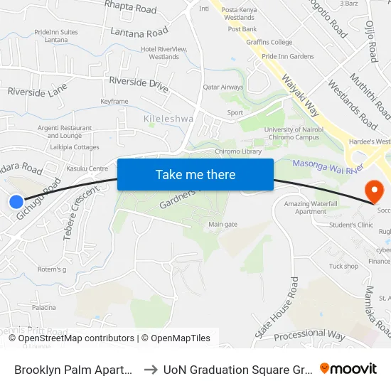 Brooklyn Palm Apartments to UoN Graduation Square Grounds map