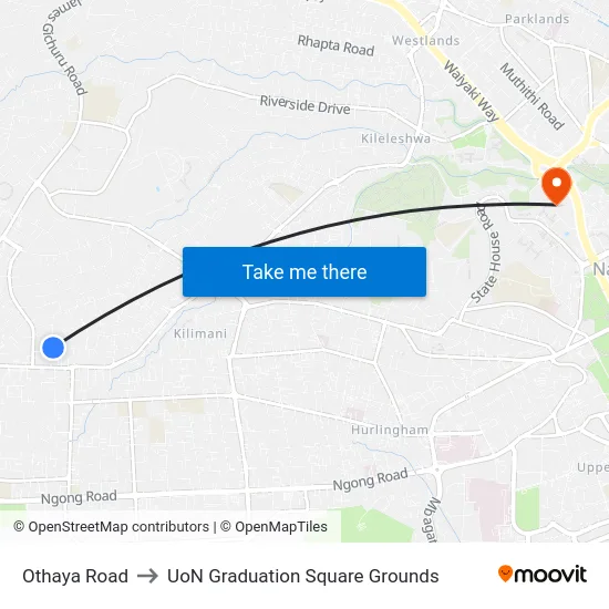 Othaya Road to UoN Graduation Square Grounds map