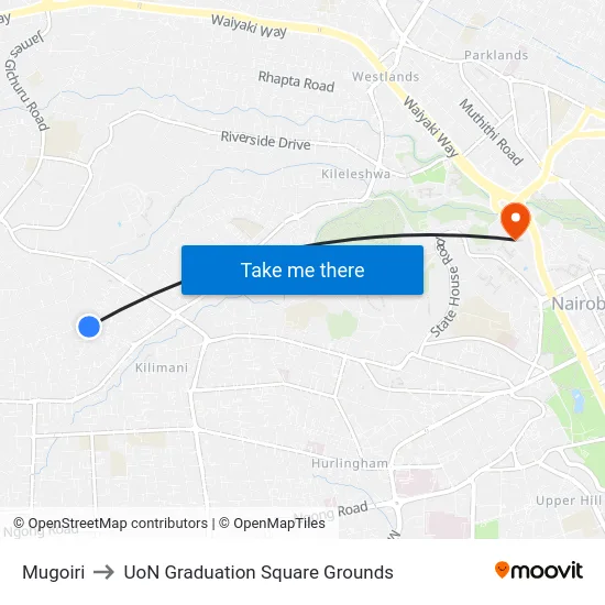Mugoiri to UoN Graduation Square Grounds map