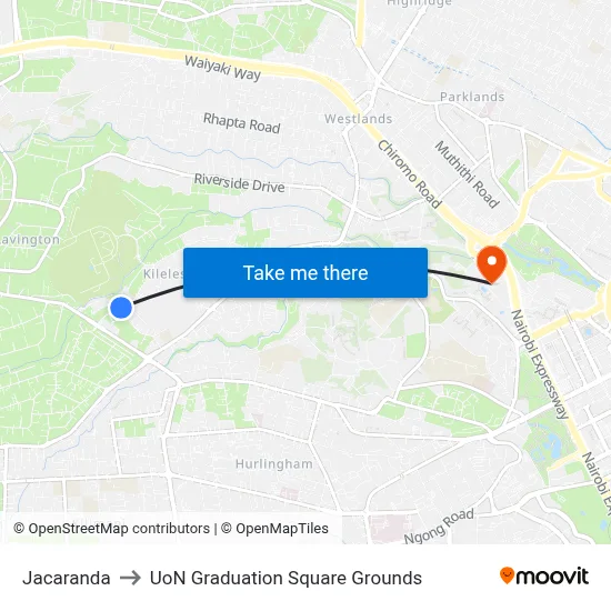 Jacaranda to UoN Graduation Square Grounds map
