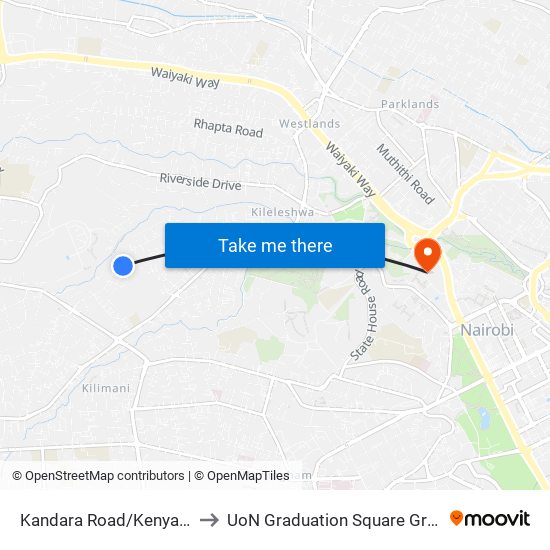 Kandara Road/Kenya High to UoN Graduation Square Grounds map