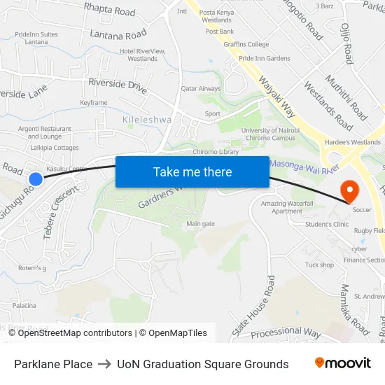 Parklane Place to UoN Graduation Square Grounds map