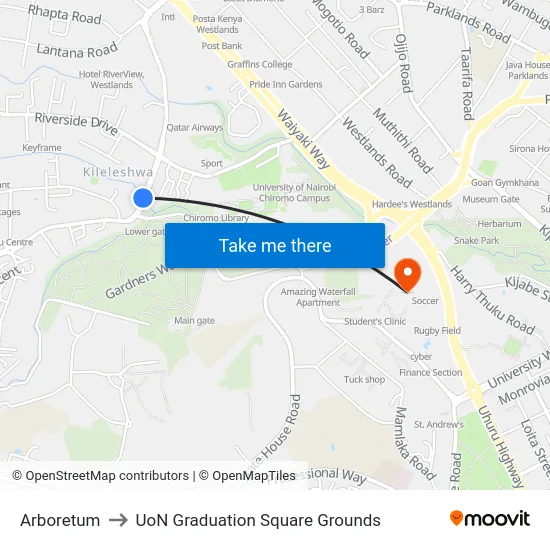 Arboretum to UoN Graduation Square Grounds map