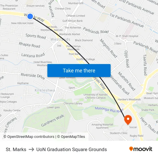 St. Marks to UoN Graduation Square Grounds map