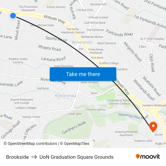 Brookside to UoN Graduation Square Grounds map
