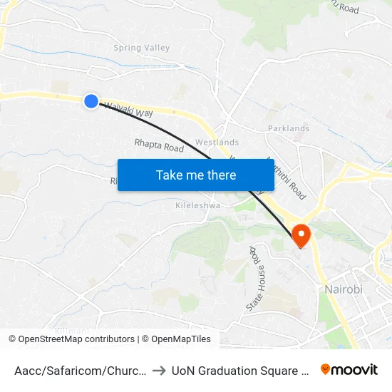 Aacc/Safaricom/Church Road to UoN Graduation Square Grounds map