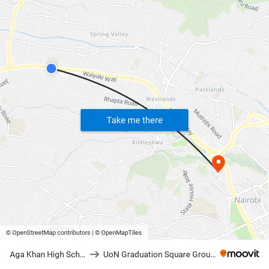 Aga Khan High School to UoN Graduation Square Grounds map