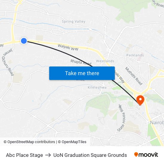 Abc Place Stage to UoN Graduation Square Grounds map