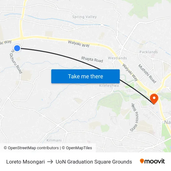 Loreto Msongari to UoN Graduation Square Grounds map