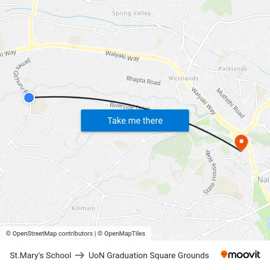 St.Mary's School to UoN Graduation Square Grounds map