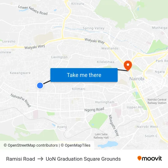 Ramisi Road to UoN Graduation Square Grounds map