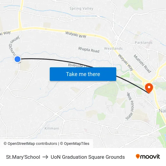 St.Mary'School to UoN Graduation Square Grounds map