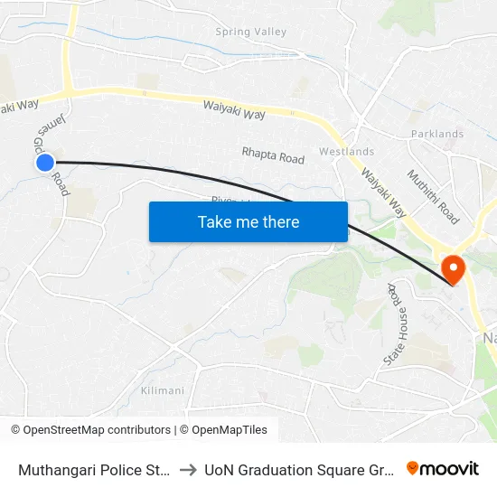 Muthangari Police Station to UoN Graduation Square Grounds map