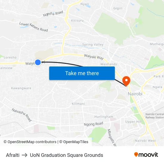 Afralti to UoN Graduation Square Grounds map
