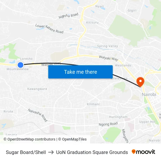 Sugar Board/Shell to UoN Graduation Square Grounds map