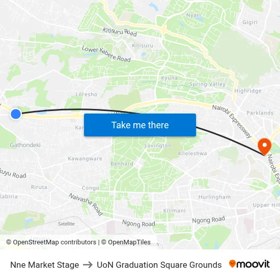 Nne Market Stage to UoN Graduation Square Grounds map