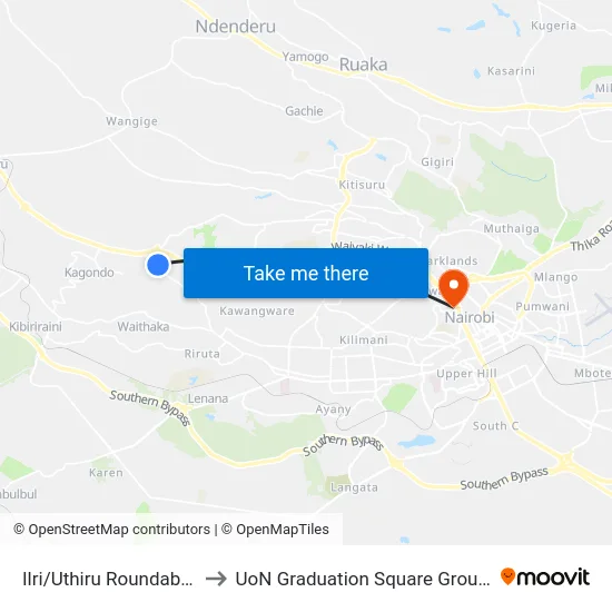 Ilri/Uthiru Roundabout to UoN Graduation Square Grounds map