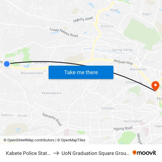 Kabete Police Station to UoN Graduation Square Grounds map