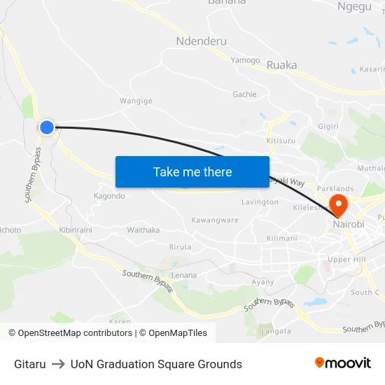Gitaru to UoN Graduation Square Grounds map