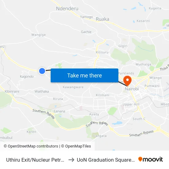 Uthiru Exit/Nucleur Petrol Station to UoN Graduation Square Grounds map