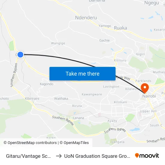 Gitaru/Vantage School to UoN Graduation Square Grounds map