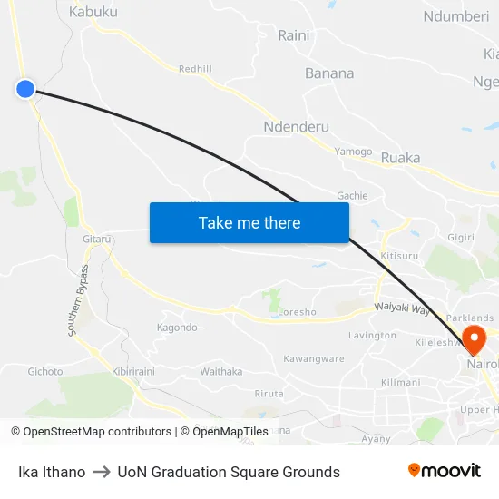 Ika Ithano to UoN Graduation Square Grounds map