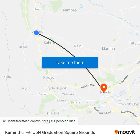Kamirithu to UoN Graduation Square Grounds map