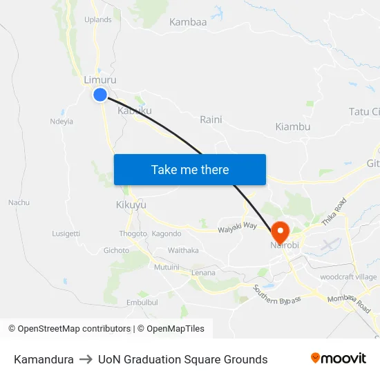 Kamandura to UoN Graduation Square Grounds map