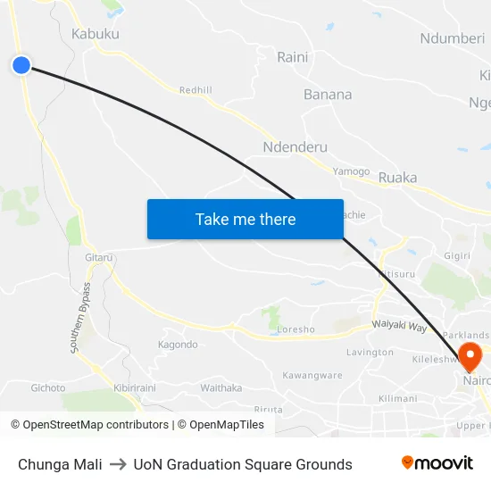 Chunga Mali to UoN Graduation Square Grounds map