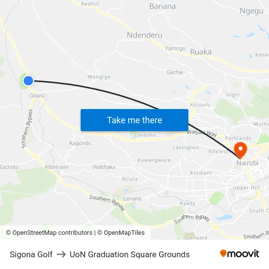 Sigona Golf to UoN Graduation Square Grounds map