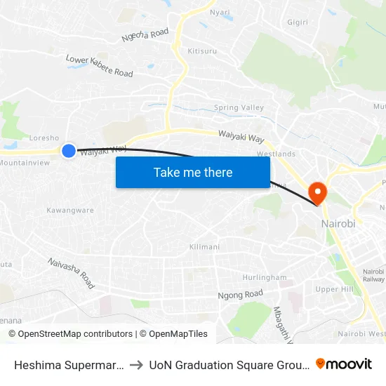 Heshima Supermarket to UoN Graduation Square Grounds map