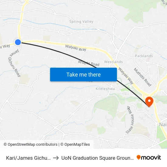 Kari/James Gichuru to UoN Graduation Square Grounds map