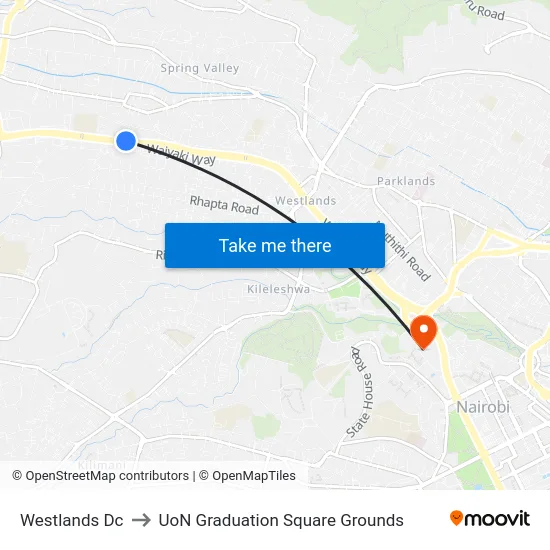 Westlands Dc to UoN Graduation Square Grounds map