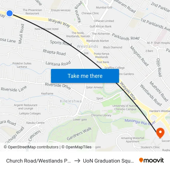 Church Road/Westlands Primary School to UoN Graduation Square Grounds map