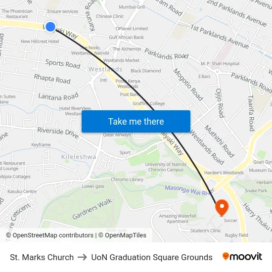 St. Marks Church to UoN Graduation Square Grounds map
