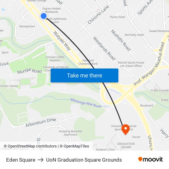Eden Square to UoN Graduation Square Grounds map