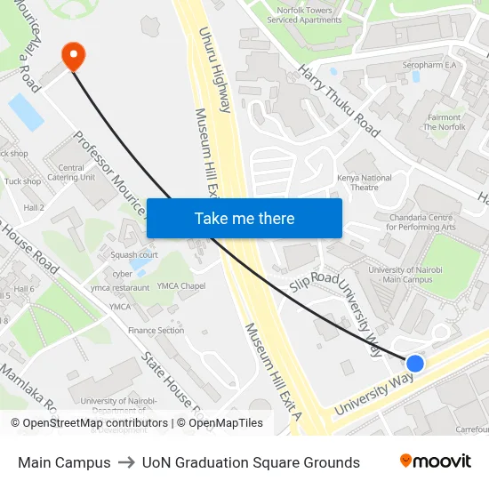 Main Campus to UoN Graduation Square Grounds map