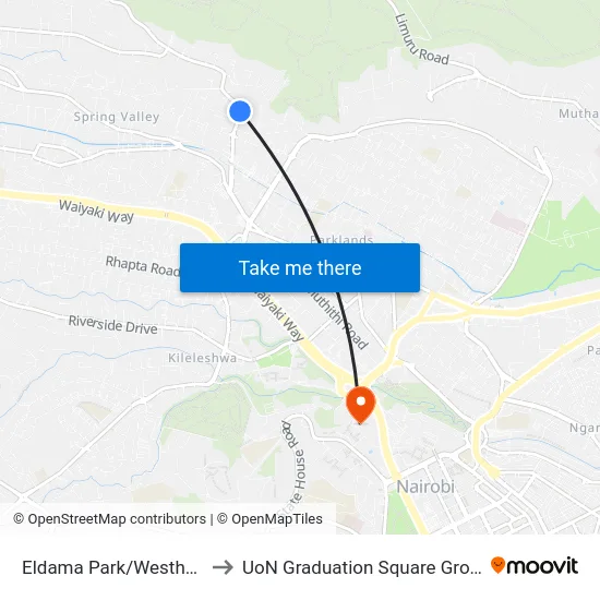 Eldama Park/Westhouse to UoN Graduation Square Grounds map