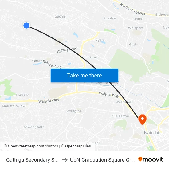 Gathiga Secondary School to UoN Graduation Square Grounds map