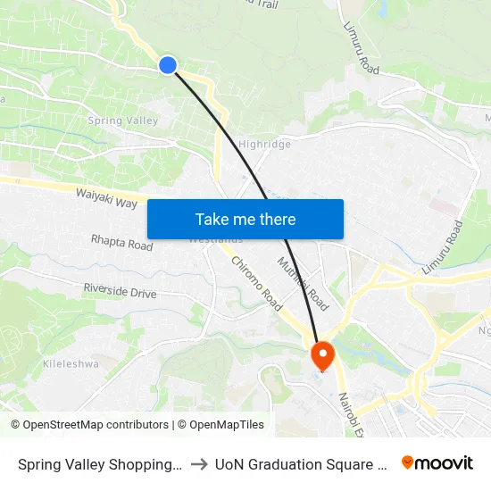 Spring Valley Shopping Centre to UoN Graduation Square Grounds map
